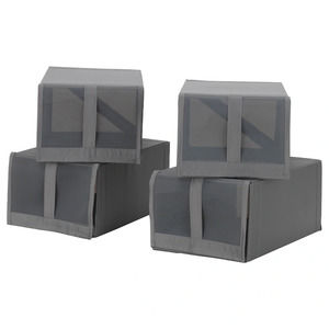 IKEA SKUBB Shoe Box, Dark Gray, 4-Pack (404.729.29) NEW